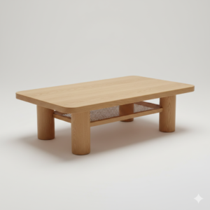 Japandi Oak Coffee Table with Rattan Inlay