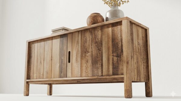 Handcrafted Reclaimed Wood Sideboard with Vertical Slat Detail