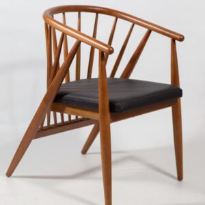 Mid-Century Walnut Accent Chair – Solid Wood Frame with Black PU Leather Cushion | Lastralix